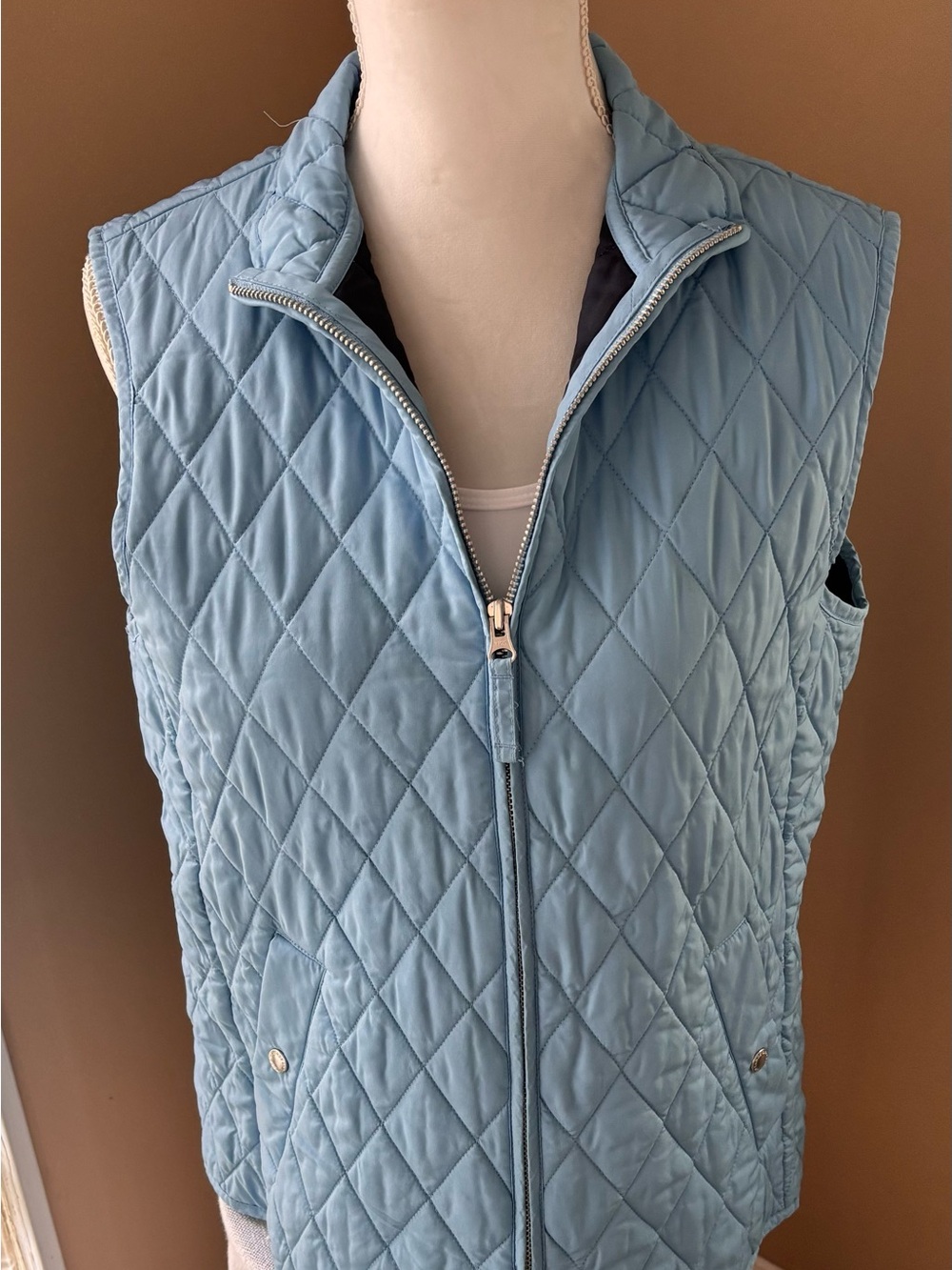 Lands' End Quilted Sky Blue Women's Zip Vest Size M